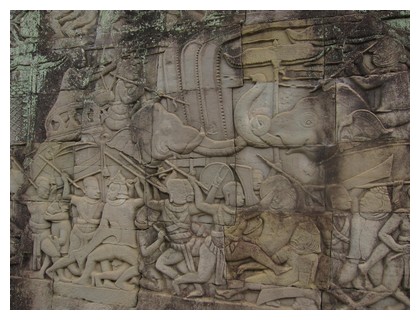 Bas reliefs at Bayon site in Angkor Park