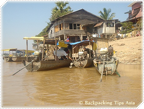 Boats in Nakasang, south Laos
