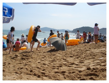 Crowded at Busan beach in Korea