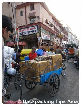 Crazy traffic street life in Delhi, the capital of India