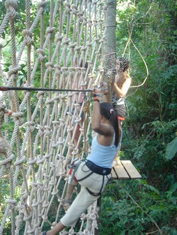 Holding on at Tree Top Adventure in Koh Chang, Thailand