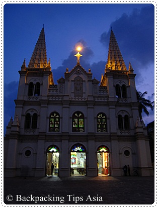 Santa cruz basilica at night in Fort Kochi, India