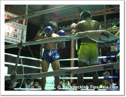 Two Thais ready to fight in a muay thai game in Koh Pha Ngan, Thailand