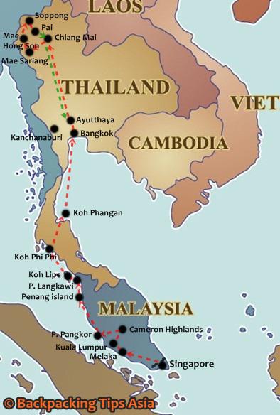 thailand itinerary map