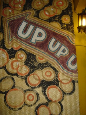 Up-up sign to THC Roof top bar in Chang Mai Thailand