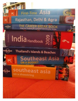 My travel guide book collection at home